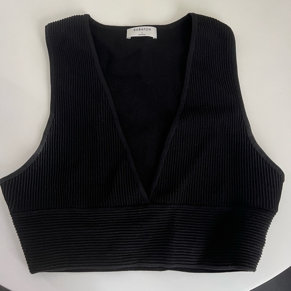 Babaton Black Aritzia Ribbed V-Neck, Size LARGE